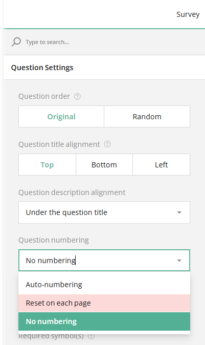 How to reset question numbering on each page